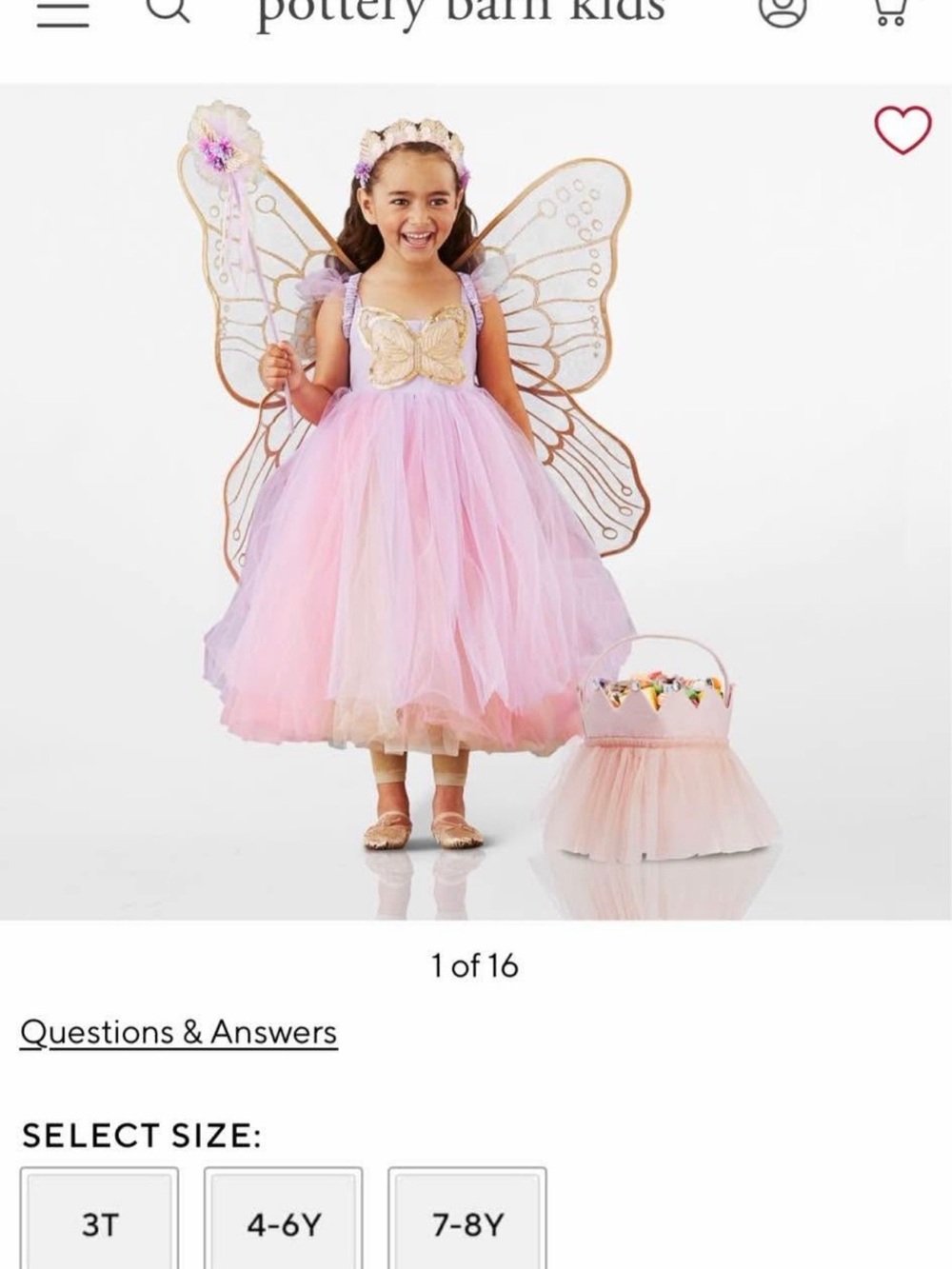 Pottery Barn Kids Pink Purple and Gold Fairy Costume with Wings